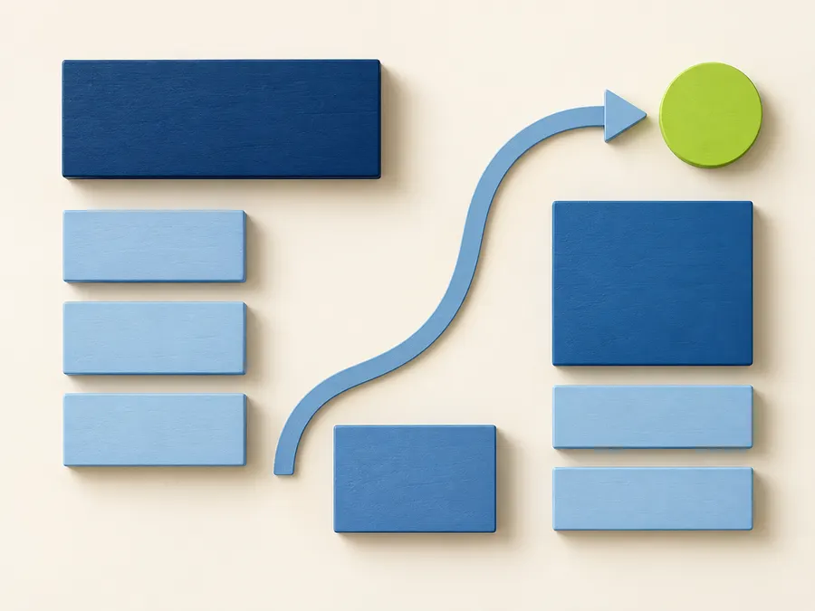 Wooden shapes arranged into a clear visual path