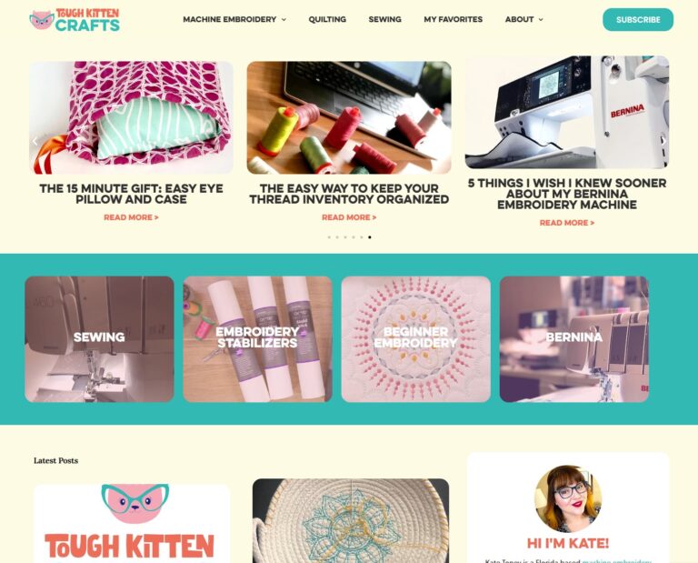 Tough kitten crafts - embroidery website design
