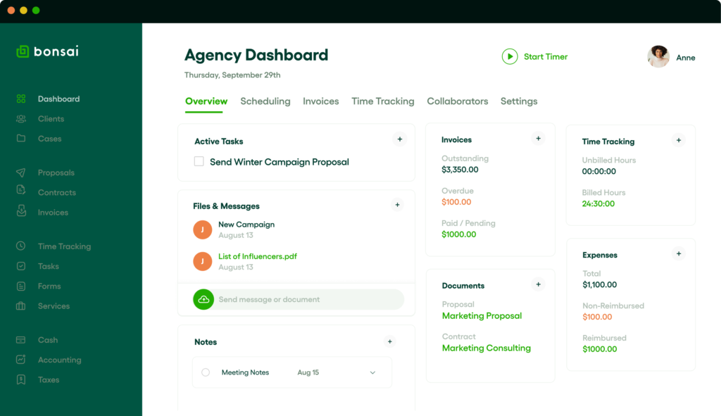 Hello bonsai review dashboard for digital agencies